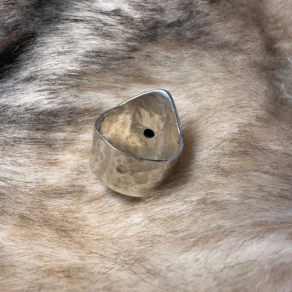 Hammered Sterling Silver & Bronze Bezel Malachite Statement Ring